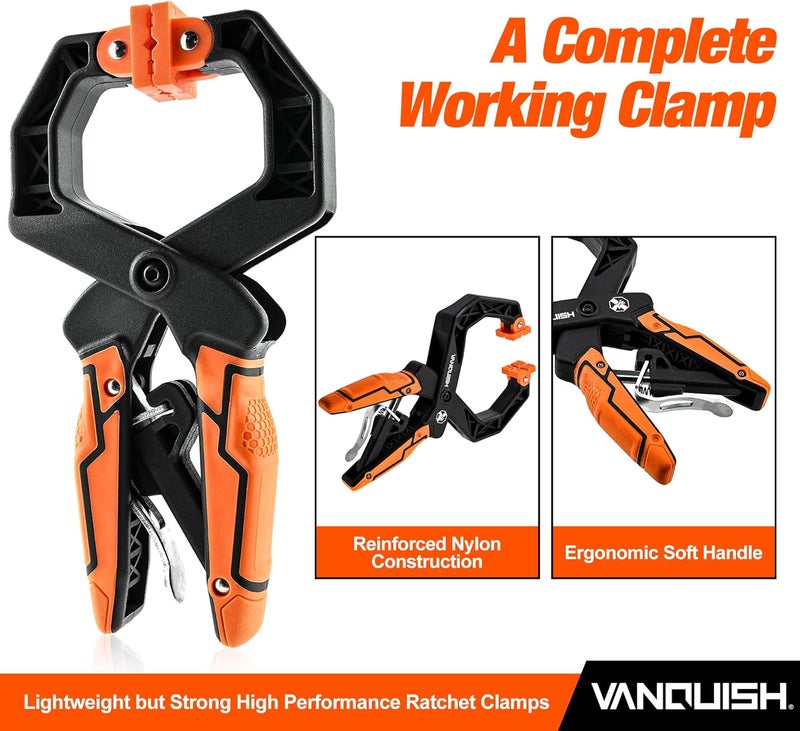 Vanquish Quick-Release Ratcheting Hand Clamps with 2-Inch Jaw Opening and 2.5-Inch Throat, 2 Pack - Image 4